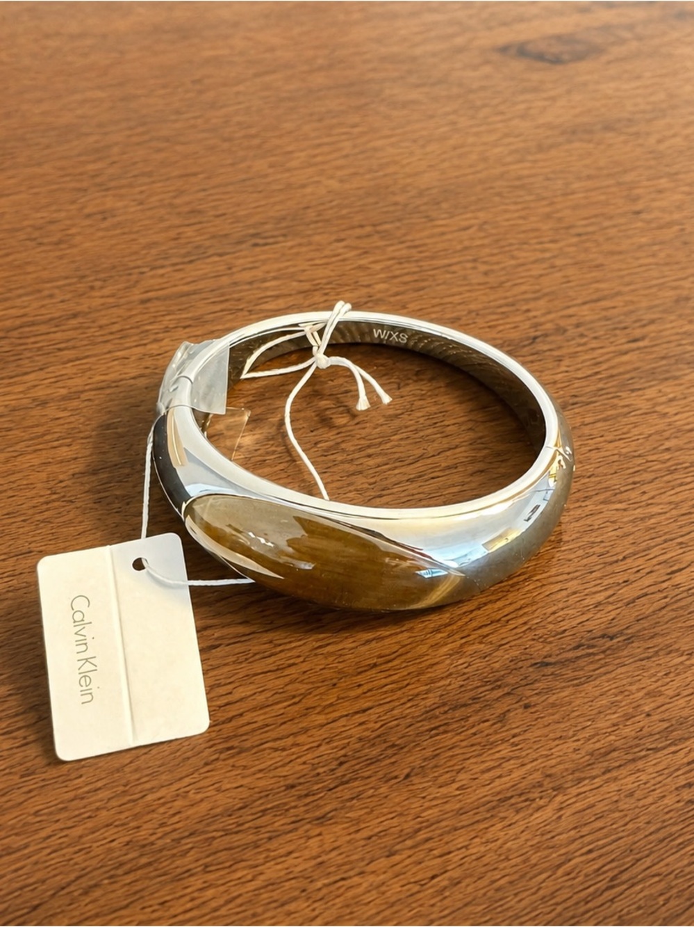 Calvin Klein Ellipse Stainless Steel Brown Stone Bangle Bracelet XS NWT Box